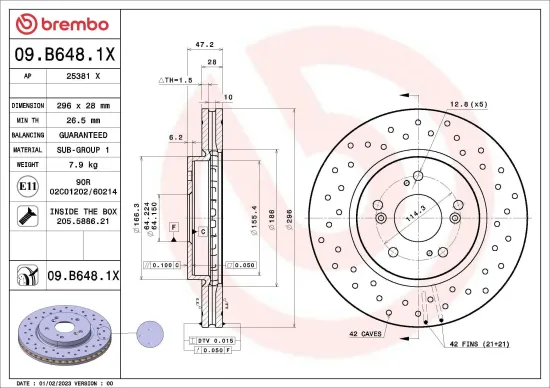 Bremsscheibe Vorderachse BREMBO 09.B648.1X Bild Bremsscheibe Vorderachse BREMBO 09.B648.1X