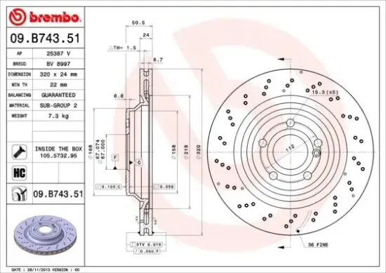 Bremsscheibe BREMBO 09.B743.51 Bild Bremsscheibe BREMBO 09.B743.51