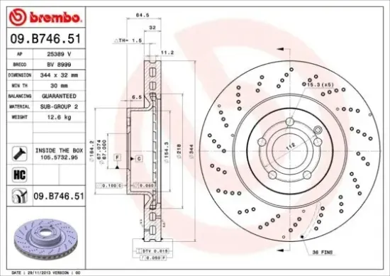 Bremsscheibe Vorderachse BREMBO 09.B746.51 Bild Bremsscheibe Vorderachse BREMBO 09.B746.51