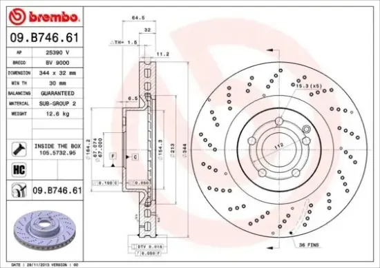 Bremsscheibe Vorderachse BREMBO 09.B746.61 Bild Bremsscheibe Vorderachse BREMBO 09.B746.61