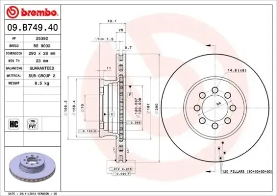 Bremsscheibe BREMBO 09.B749.40 Bild Bremsscheibe BREMBO 09.B749.40