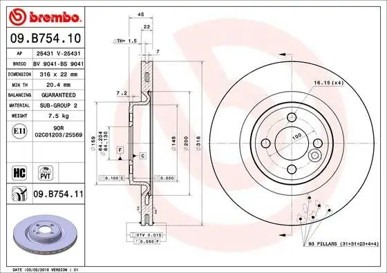 Bremsscheibe Vorderachse BREMBO 09.B754.11