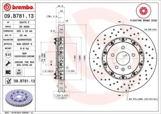 Bremsscheibe Vorderachse BREMBO 09.B781.13 Bild Bremsscheibe Vorderachse BREMBO 09.B781.13