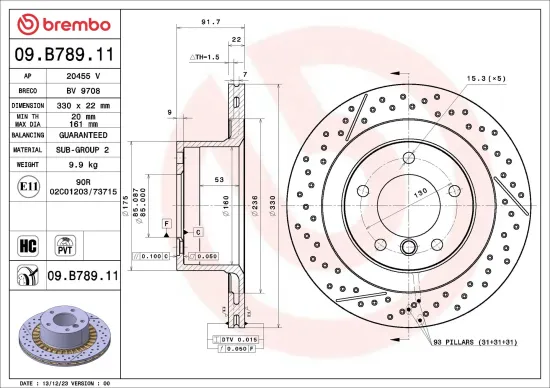 Bremsscheibe Hinterachse BREMBO 09.B789.11 Bild Bremsscheibe Hinterachse BREMBO 09.B789.11