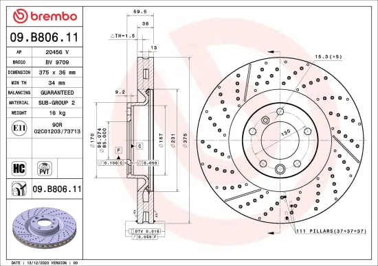 Bremsscheibe Vorderachse BREMBO 09.B806.11 Bild Bremsscheibe Vorderachse BREMBO 09.B806.11