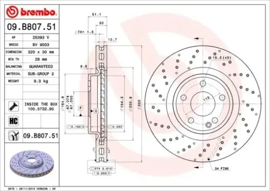 Bremsscheibe BREMBO 09.B807.51 Bild Bremsscheibe BREMBO 09.B807.51