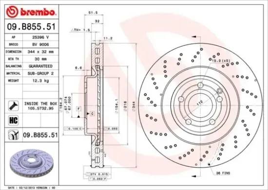 Bremsscheibe Vorderachse BREMBO 09.B855.51 Bild Bremsscheibe Vorderachse BREMBO 09.B855.51