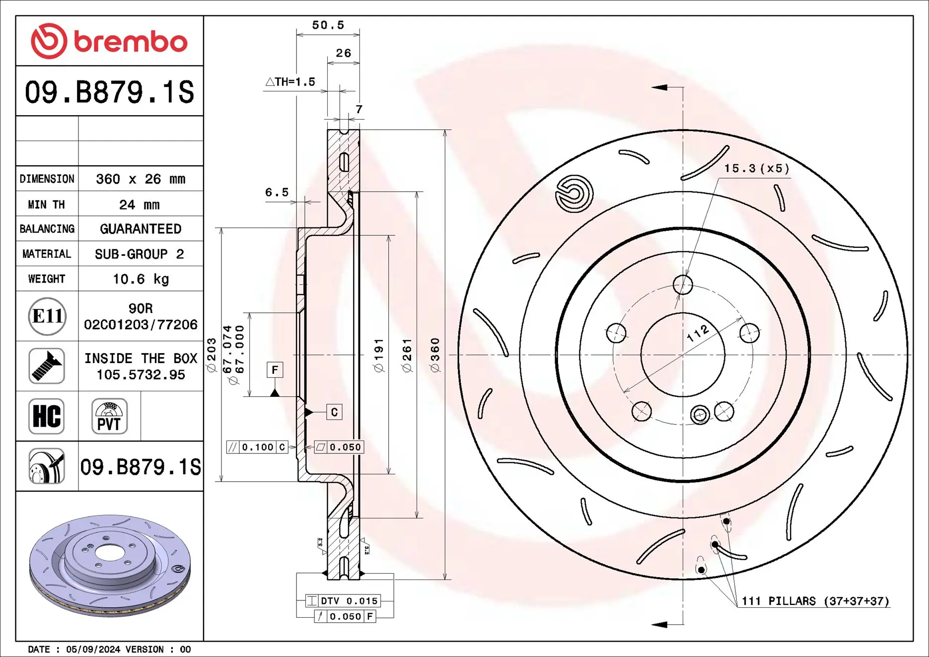 Bremsscheibe Hinterachse BREMBO 09.B879.1S