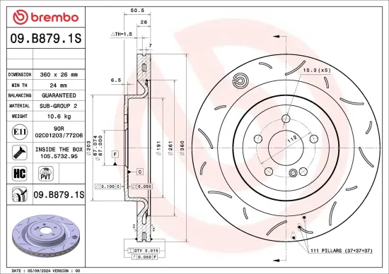 Bremsscheibe Hinterachse BREMBO 09.B879.1S Bild Bremsscheibe Hinterachse BREMBO 09.B879.1S