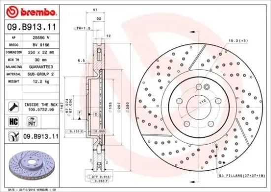 Bremsscheibe Vorderachse BREMBO 09.B913.11 Bild Bremsscheibe Vorderachse BREMBO 09.B913.11