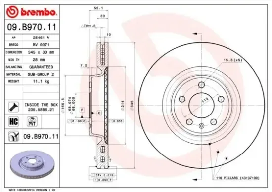 Bremsscheibe BREMBO 09.B970.11 Bild Bremsscheibe BREMBO 09.B970.11