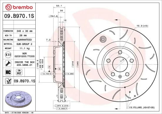Bremsscheibe BREMBO 09.B970.1S Bild Bremsscheibe BREMBO 09.B970.1S