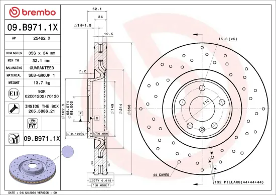 Bremsscheibe Vorderachse BREMBO 09.B971.1X Bild Bremsscheibe Vorderachse BREMBO 09.B971.1X