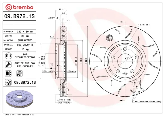 Bremsscheibe BREMBO 09.B972.1S Bild Bremsscheibe BREMBO 09.B972.1S