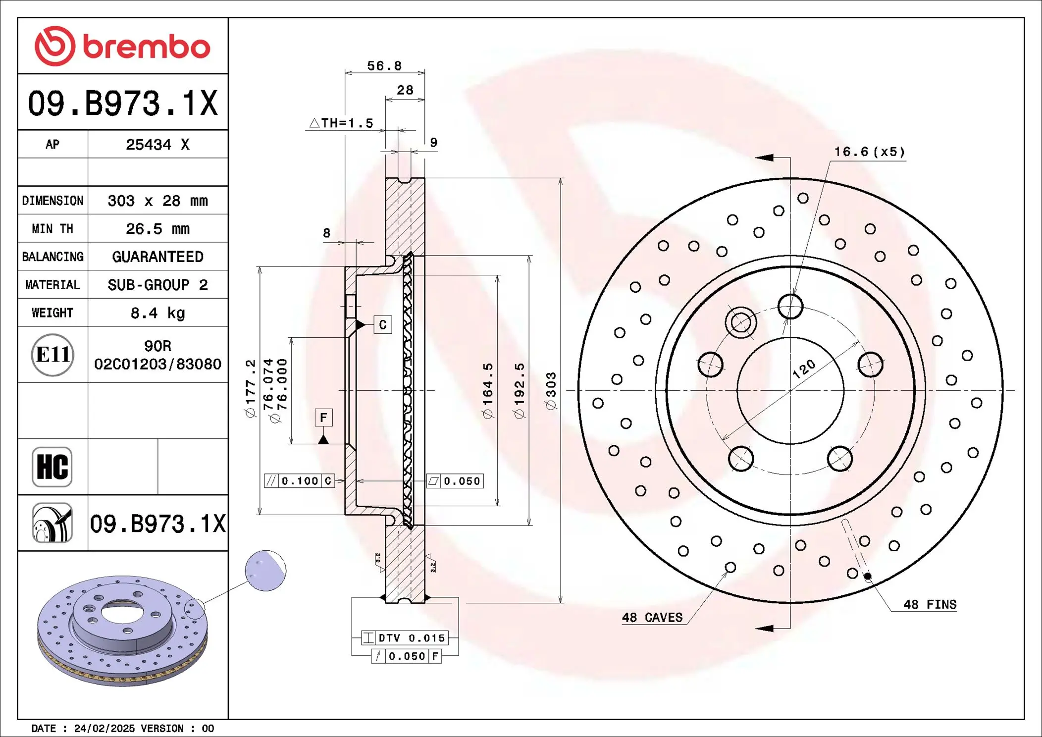 Bremsscheibe Vorderachse BREMBO 09.B973.1X