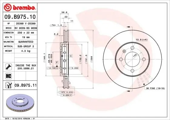 Bremsscheibe BREMBO 09.B975.11