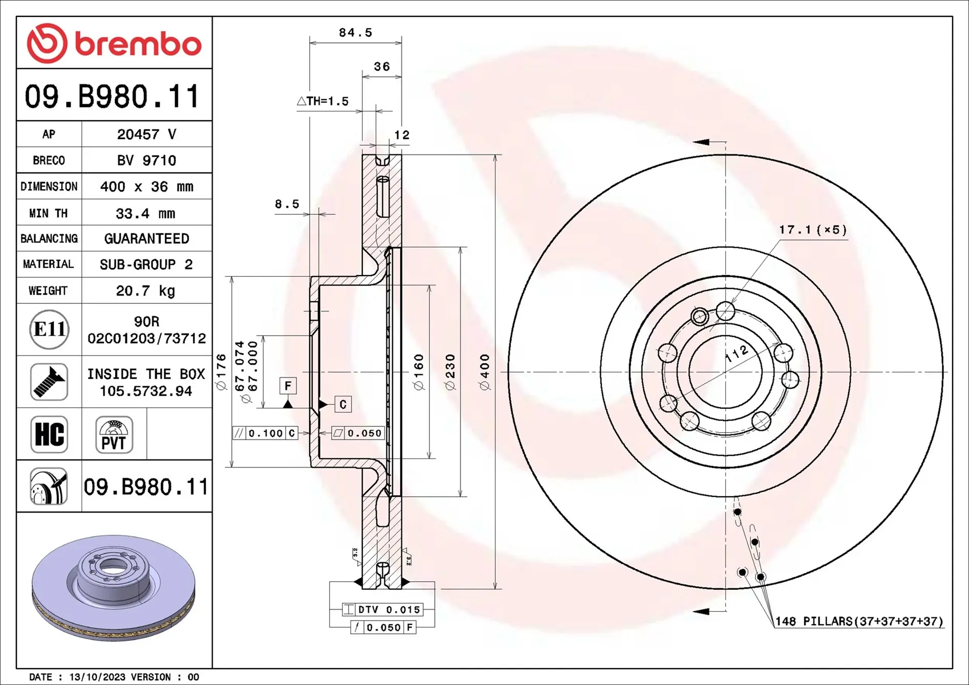 Bremsscheibe Vorderachse BREMBO 09.B980.11