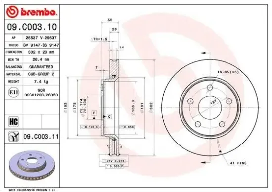 Bremsscheibe Vorderachse BREMBO 09.C003.11 Bild Bremsscheibe Vorderachse BREMBO 09.C003.11