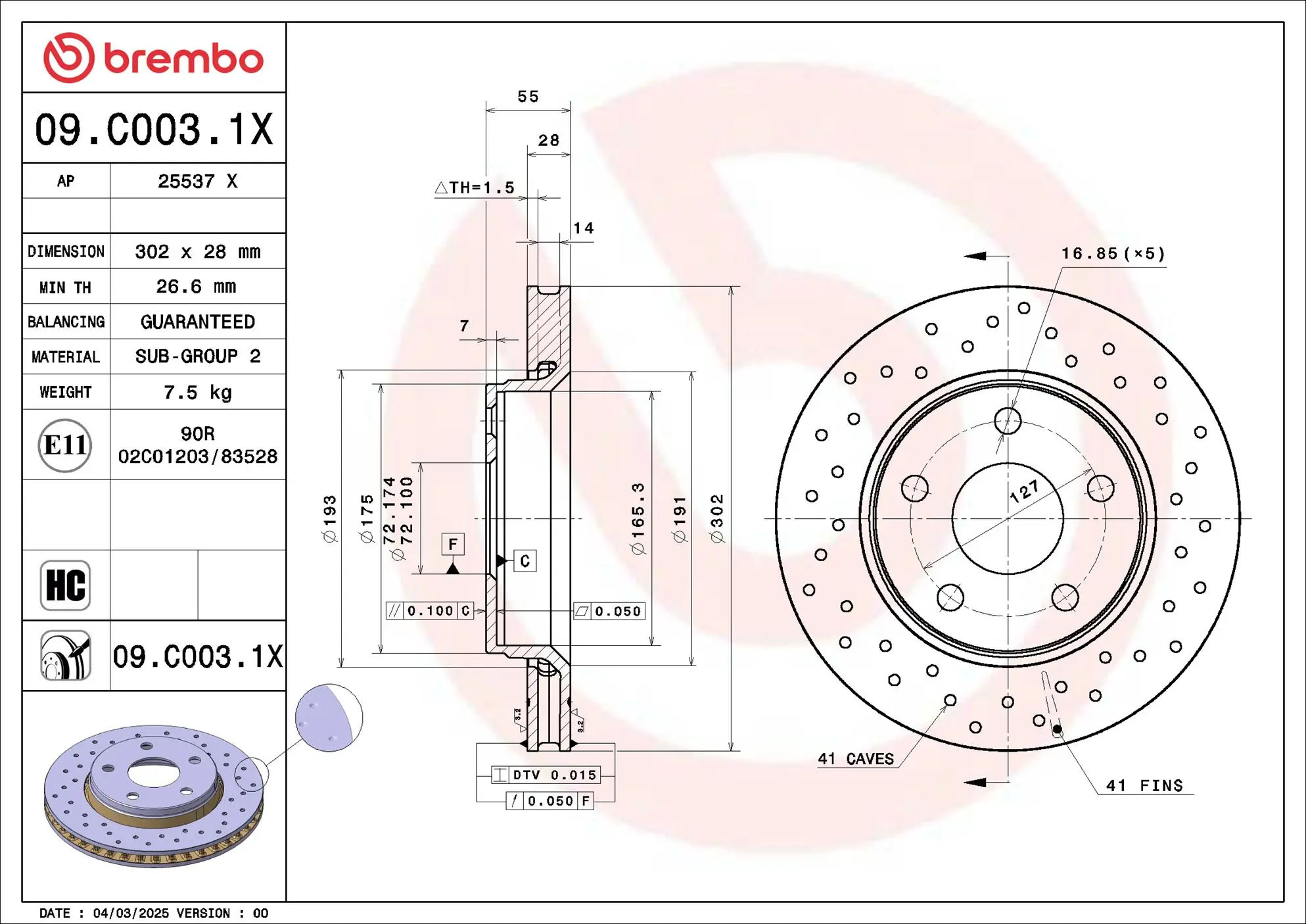 Bremsscheibe Vorderachse BREMBO 09.C003.1X