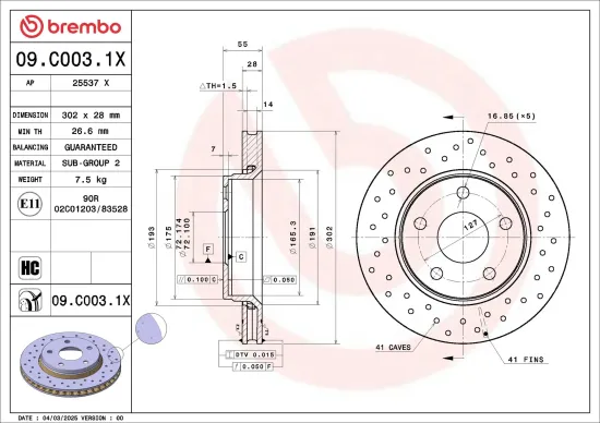 Bremsscheibe Vorderachse BREMBO 09.C003.1X Bild Bremsscheibe Vorderachse BREMBO 09.C003.1X