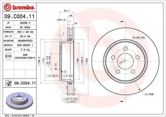 Bremsscheibe Vorderachse BREMBO 09.C004.11 Bild Bremsscheibe Vorderachse BREMBO 09.C004.11