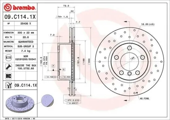 Bremsscheibe Vorderachse BREMBO 09.C114.1X Bild Bremsscheibe Vorderachse BREMBO 09.C114.1X