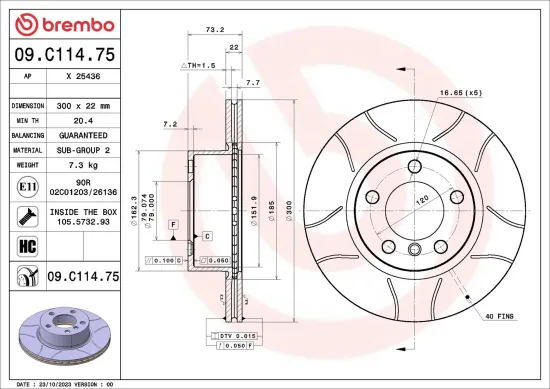 Bremsscheibe Vorderachse BREMBO 09.C114.75 Bild Bremsscheibe Vorderachse BREMBO 09.C114.75