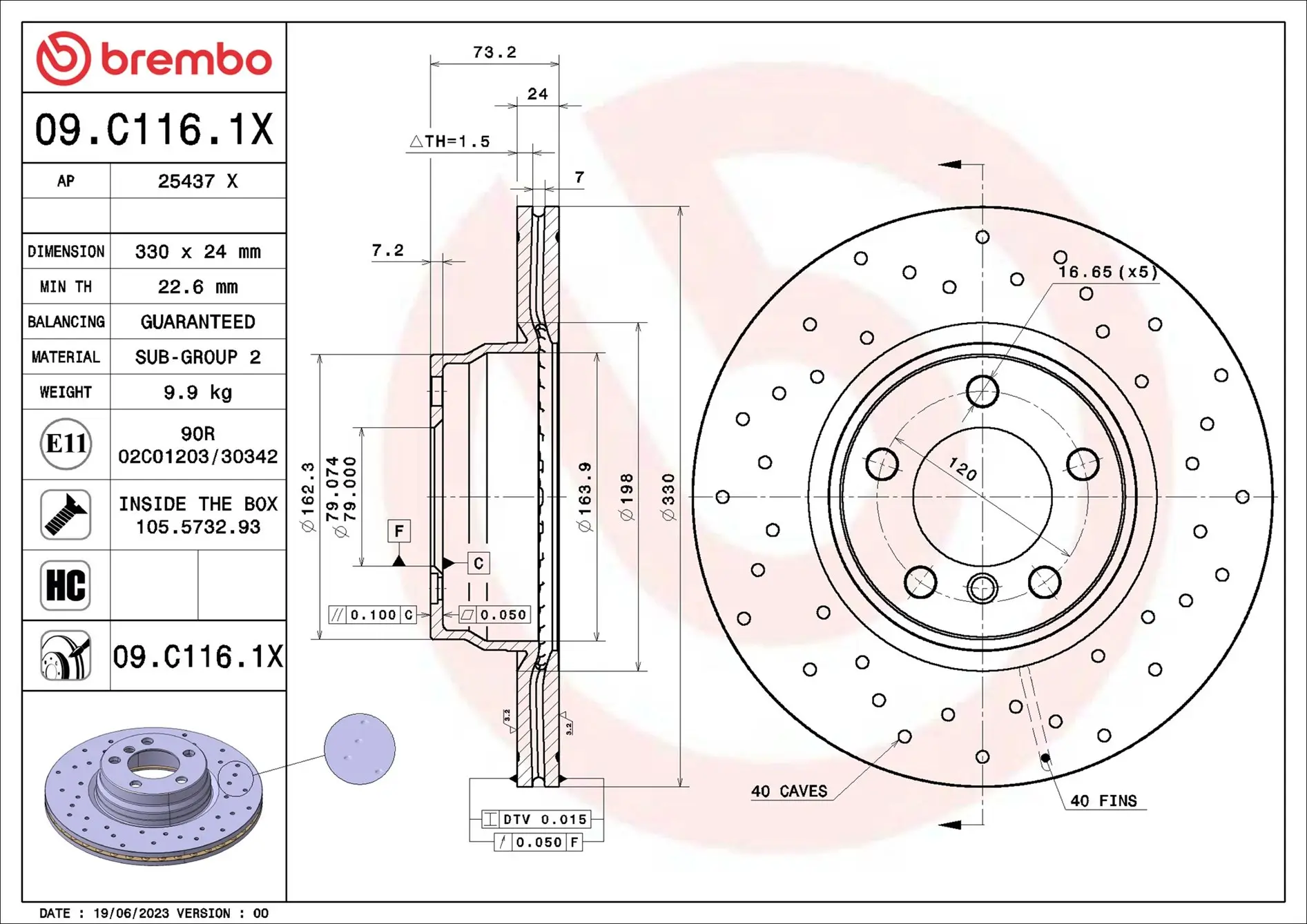 Bremsscheibe Vorderachse BREMBO 09.C116.1X