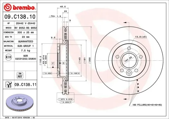 Bremsscheibe Vorderachse BREMBO 09.C138.11 Bild Bremsscheibe Vorderachse BREMBO 09.C138.11