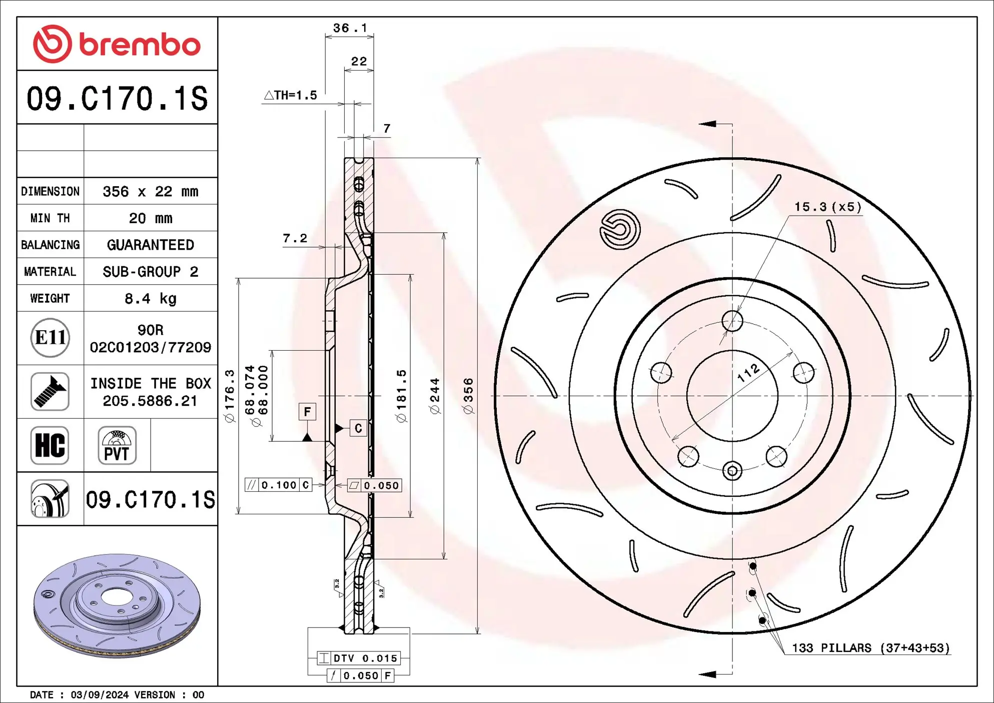 Bremsscheibe Hinterachse BREMBO 09.C170.1S