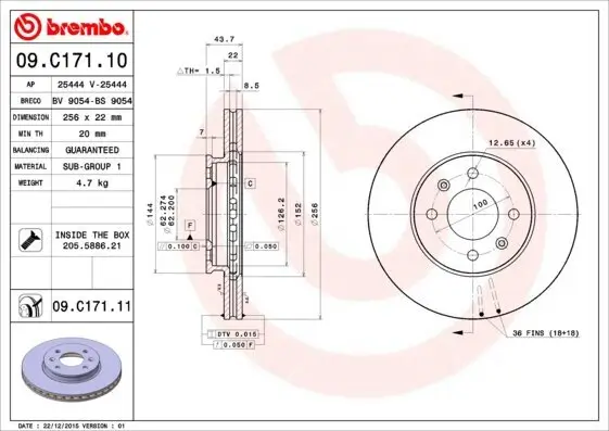 Bremsscheibe BREMBO 09.C171.11