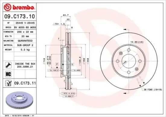 Bremsscheibe Vorderachse BREMBO 09.C173.11 Bild Bremsscheibe Vorderachse BREMBO 09.C173.11