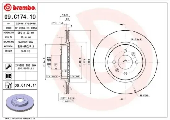 Bremsscheibe Vorderachse BREMBO 09.C174.11 Bild Bremsscheibe Vorderachse BREMBO 09.C174.11