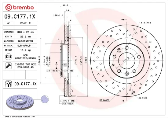Bremsscheibe Vorderachse BREMBO 09.C177.1X Bild Bremsscheibe Vorderachse BREMBO 09.C177.1X