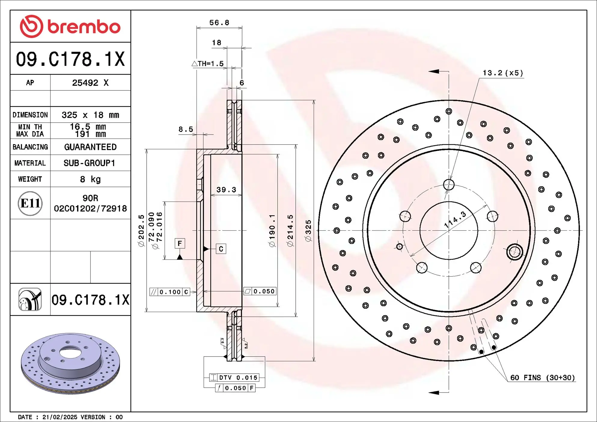 Bremsscheibe Hinterachse BREMBO 09.C178.1X