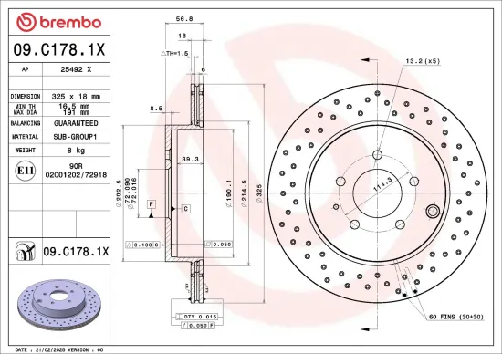Bremsscheibe Hinterachse BREMBO 09.C178.1X Bild Bremsscheibe Hinterachse BREMBO 09.C178.1X