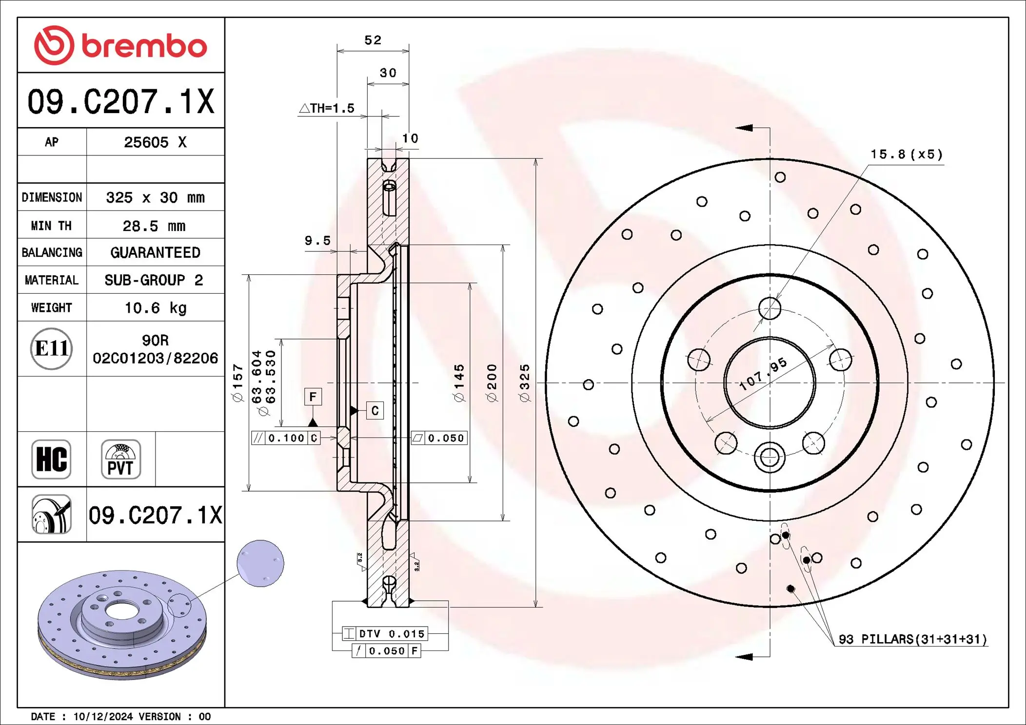 Bremsscheibe Vorderachse BREMBO 09.C207.1X