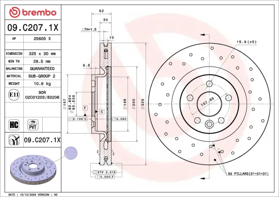 Bremsscheibe Vorderachse BREMBO 09.C207.1X Bild Bremsscheibe Vorderachse BREMBO 09.C207.1X