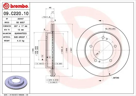 Bremsscheibe Vorderachse BREMBO 09.C220.10