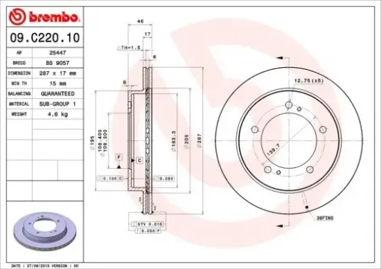 Bremsscheibe Vorderachse BREMBO 09.C220.10 Bild Bremsscheibe Vorderachse BREMBO 09.C220.10