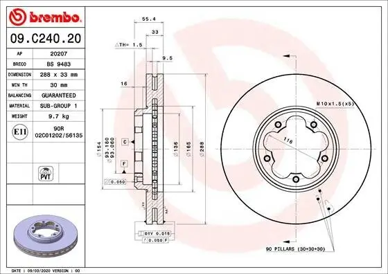 Bremsscheibe Vorderachse BREMBO 09.C240.20