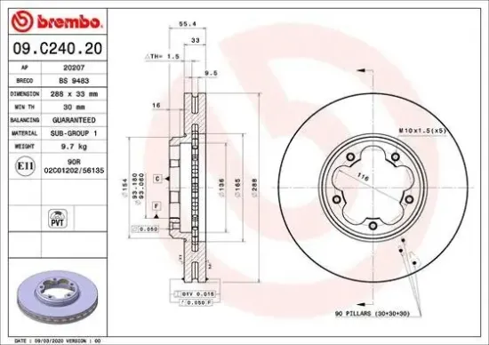 Bremsscheibe Vorderachse BREMBO 09.C240.20 Bild Bremsscheibe Vorderachse BREMBO 09.C240.20