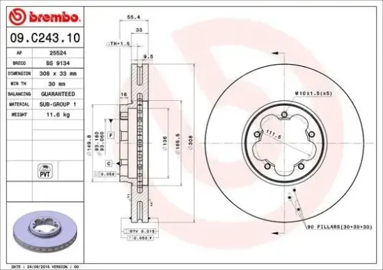 Bremsscheibe BREMBO 09.C243.10 Bild Bremsscheibe BREMBO 09.C243.10