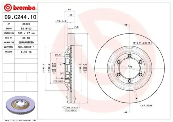Bremsscheibe Vorderachse BREMBO 09.C244.10 Bild Bremsscheibe Vorderachse BREMBO 09.C244.10