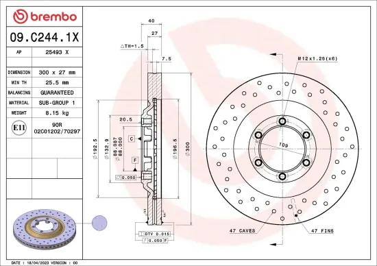 Bremsscheibe Vorderachse BREMBO 09.C244.1X Bild Bremsscheibe Vorderachse BREMBO 09.C244.1X