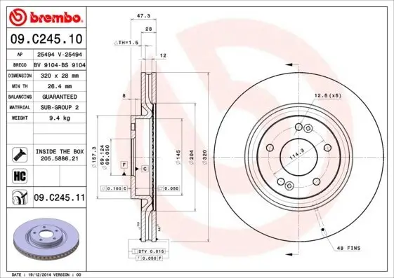 Bremsscheibe Vorderachse BREMBO 09.C245.11