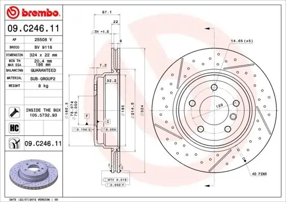 Bremsscheibe Hinterachse BREMBO 09.C246.11