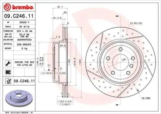 Bremsscheibe Hinterachse BREMBO 09.C246.11 Bild Bremsscheibe Hinterachse BREMBO 09.C246.11