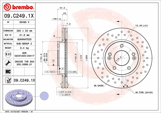 Bremsscheibe Vorderachse BREMBO 09.C249.1X Bild Bremsscheibe Vorderachse BREMBO 09.C249.1X