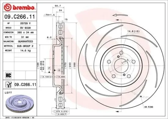 Bremsscheibe Vorderachse Vorderachse links BREMBO 09.C266.11 Bild Bremsscheibe Vorderachse Vorderachse links BREMBO 09.C266.11
